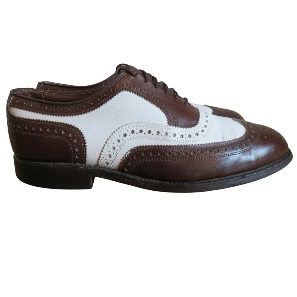 Allen Edmonds Broadstreet Brown White Leather Spectator Wingtip Oxford Shoes 8 D